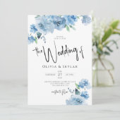 Invitation Bleu clair QR Code RSVP tout en un Mariage (Debout devant)