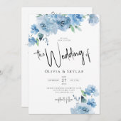 Invitation Bleu clair QR Code RSVP tout en un Mariage (Devant / Derrière)