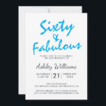 Invitation Bleu clair Quarty Fabrique | 60e fête d'anniversai<br><div class="desc">Une élégante invitation photo de 60e anniversaire que vous pouvez personnaliser et envoyer pour votre fête de soixantième anniversaire. Les mots "Sixty and Fabulous" en noir et bleu vif sont définis à l'aide d'un script élégant et de typographie moderne. Conçu exclusivement pour vous par Happy Dolphin Studio ! @happydolphinstudio</div>