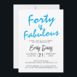 Invitation Bleu clair Quarty Fabrique | Fête du 40e anniversa<br><div class="desc">Une invitation photo chic, élégante, 40e anniversaire que vous pouvez personnaliser et envoyer pour votre fête de quarantième anniversaire. Les mots "quarante et fabuleux" en noir et bleu vif sont mis à l'aide d'un script élégant et de la typographie moderne. Conçu exclusivement pour vous par Happy Dolphin Studio ! @happydolphinstudio...</div>