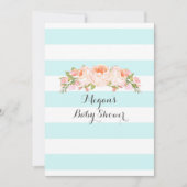Invitation Bleu clair Rayures Aquarelle Baby shower Floral (Devant)