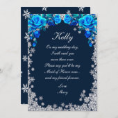 Invitation Bleu Clair Rose Flocon De Neige Flamme De Noël De  (Devant / Derrière)