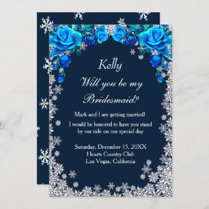 Invitation Bleu clair Rose Flocon de neige Noël Bridesmaid