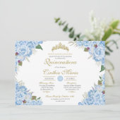 Invitation Bleu clair Rose Floral Cendrillon Quinceanera (Debout devant)