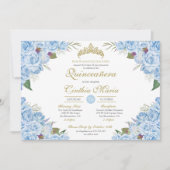 Invitation Bleu clair Rose Floral Cendrillon Quinceanera (Devant)