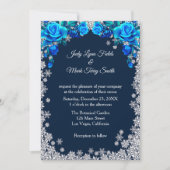 Invitation Bleu clair Roses Flocon de neige Noël (Devant)