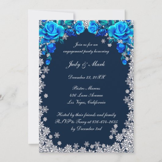 Invitation Bleu clair Roses Snowflake Engagement (Devant)