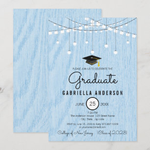 Invitation Bleu Clair Rustique Faux Bois Pourtant Graduation