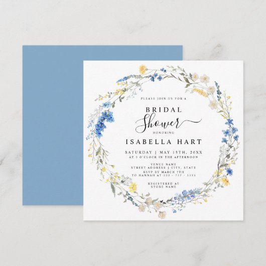 Invitation Bleu clair Sauvage Floral Dainty Dusty Fête des ma (Devant / Derrière)