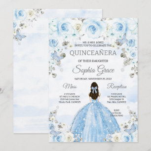 Invitation Bleu clair Silver Princesse Quinceanera Anniversai