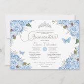 Invitation Bleu clair Silver Tiara Butterfly Quinceanera (Devant)