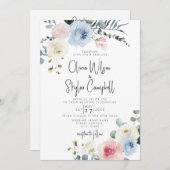 Invitation Bleu clair Tropical QR tout en un Mariage (Devant / Derrière)