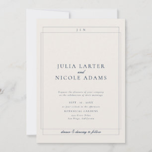 Invitation Bleu Classique Code QR Détail RSVP Liste de mariag