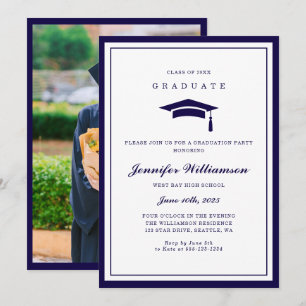 Invitation Bleu classique et blanc Script - photo