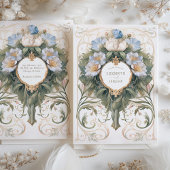 Invitation Bleu classique et crème Art nouveau Mariage