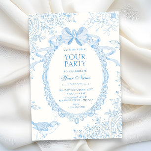 Invitation Bleu Classique floral botanique élégant nœud