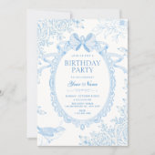 Invitation Bleu Classique floral bow botanique anniversaire (Devant)