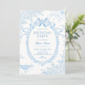 Invitation Bleu Classique floral bow botanique anniversaire (Debout devant)