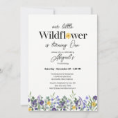 Invitation Bleu Classique Notre Petite Fleur Sauvage 1er Anni (Devant)