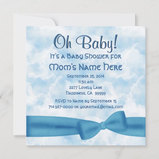 Invitation Bleu Clouds Bow et Leopard Baby Boy Show (Devant)