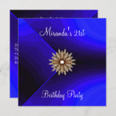 Invitation Bleu Cobalt Noir Abstrait 21e anniversaire (Devant / Derrière)