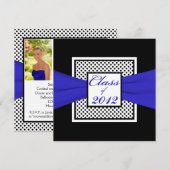 Invitation Bleu Cobalt Noir Blanc Polka Point Photo Graduatio (Devant / Derrière)