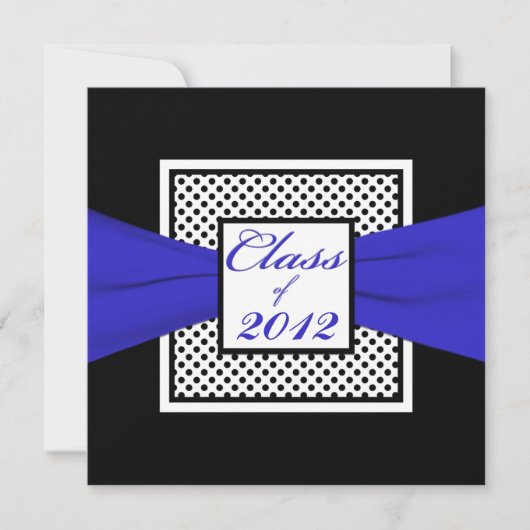 Invitation Bleu Cobalt Noir Blanc Polka Point Photo Graduatio (Devant)