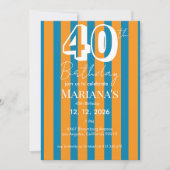 Invitation Bleu Cobalt & Rayures Orange Moderne 40e Anniversa (Devant)