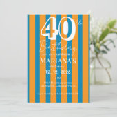 Invitation Bleu Cobalt & Rayures Orange Moderne 40e Anniversa (Debout devant)