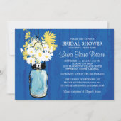 Invitation Bleu Cobalt Rustic Mason Jar et marguerites jaunes (Devant)