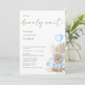 Invitation Bleu Coeur Bearly Wait Baby shower (Debout devant)
