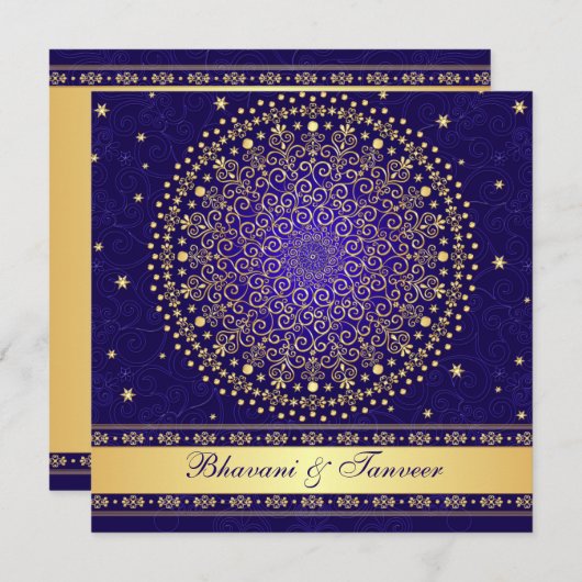 Invitation Bleu complexe, Rouleaux Or Étoiles Mariage Inviter (Devant / Derrière)