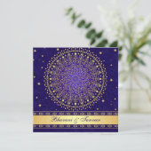 Invitation Bleu complexe, Rouleaux Or Étoiles Mariage Inviter (Debout devant)