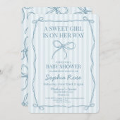 Invitation Bleu Coquette Bow Pastel Baby shower rayé (Devant / Derrière)