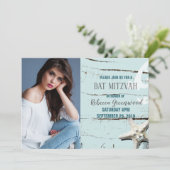 Invitation bleu coquillage étoile plage BAT MITZVAH photo (Debout devant)