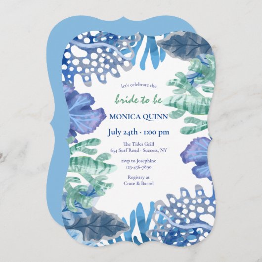 Invitation Bleu Corail (Devant / Derrière)