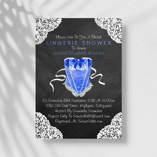 Invitation Bleu Corset Blanche dentelle Chalboard Lingerie Do