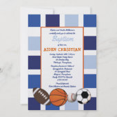 Invitation Bleu Couleur Blocage Sports Garçon Baptême (Devant)