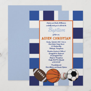 Invitation Bleu Couleur Blocage Sports Garçon Baptême