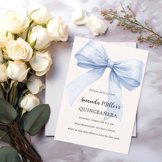 Invitation Bleu crème élégante Quinceanera