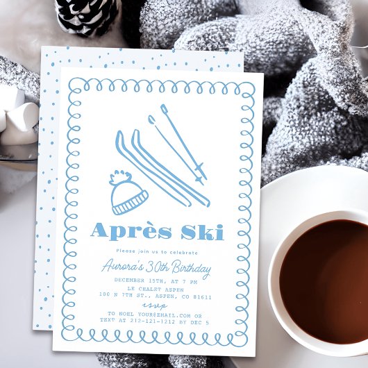 Invitation Bleu Creusé À La Main Après Ski Hiver Adulte Anniv