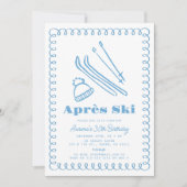 Invitation Bleu Creusé À La Main Après Ski Hiver Adulte Anniv (Devant)