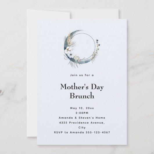 Invitation Bleu Croissant Lune Fête des Mères Brunch (Devant)