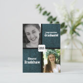 Invitation Bleu cuir look deux Photo Graduation Party (Debout devant)