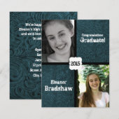 Invitation Bleu cuir look deux Photo Graduation Party (Devant / Derrière)
