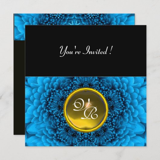 Invitation BLEU DAHLIA, TOPAZ, vert clair noir jaune (Devant / Derrière)