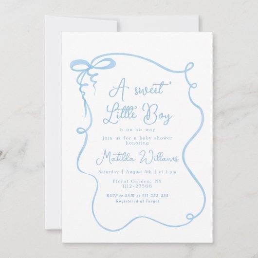 Invitation Bleu dainty bow ondulé bébé garçon douche (Devant)