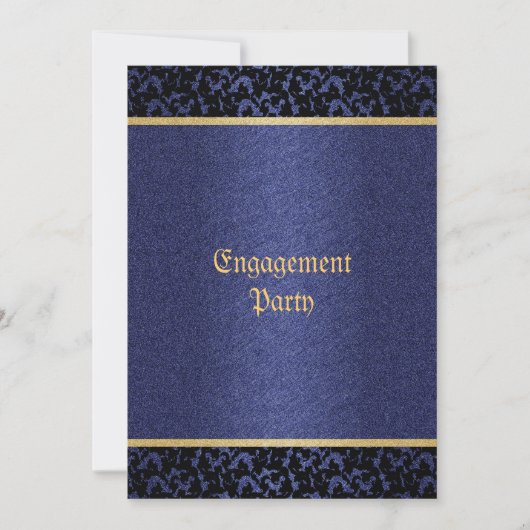Invitation Bleu damas or élégant mariage (Devant)