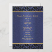 Invitation Bleu damas or élégant mariage (Dos)