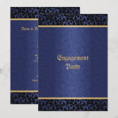 Invitation Bleu damas or élégant mariage (Devant / Derrière)